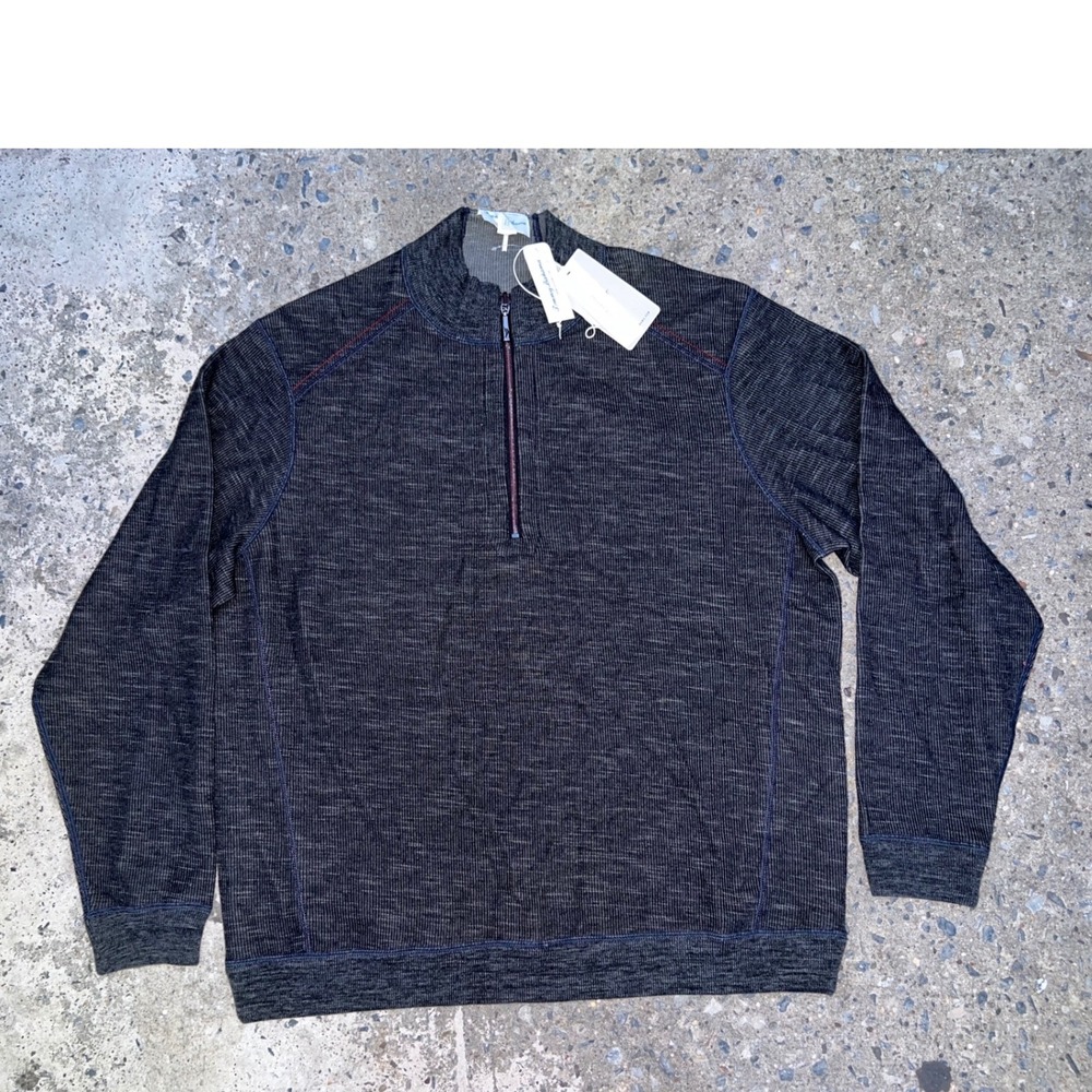 Tommy Bahama Flipsider Half Zip Reversible Pullover Noir Black XL T217391 NWT